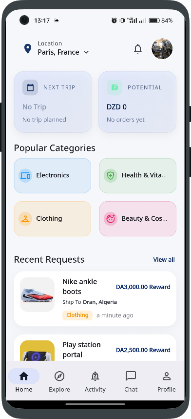 Traveler Home Feed
